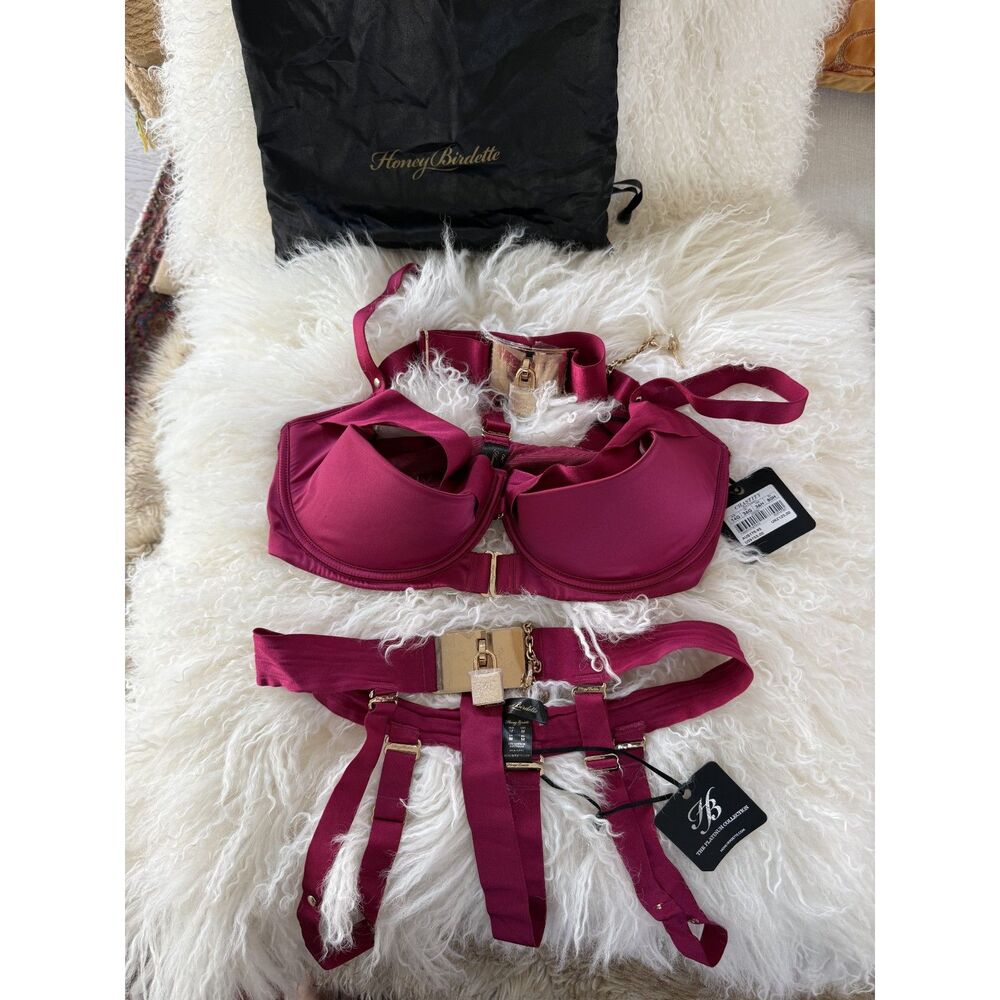 Honey Birdette Chastity Passion Bra 36G Thong M 2 Piece Set NWT Rare w/ Dustbag